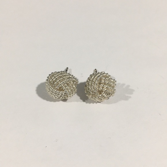 Sterling Silver Knot Stud Earrings With Push Backs - Picture 2 of 5